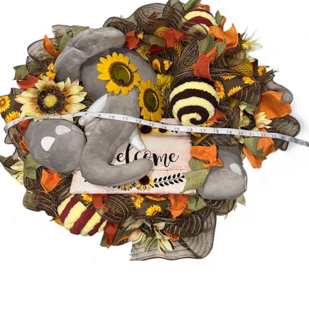 π Vintage One-of-a-Kind Elephant Fall Welcome Wreath β Handmade Decor - Picture 7 of 14